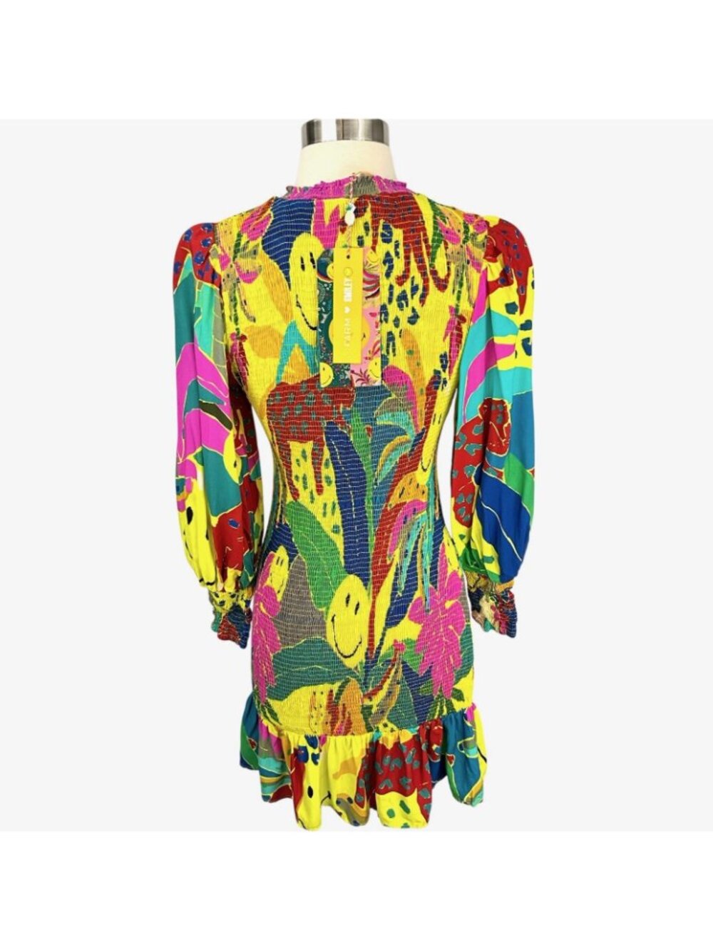 FARM Rio Smiley Leopards Jungle Mini Dress Womens P Multicolor Long Sleeve - Picture 4 of 16